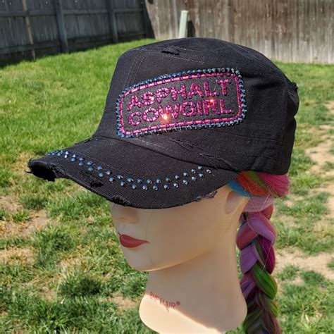 Ladies Black Asphalt Cowgirl Bling Cap Etsy Cowgirl Bling Cowgirl