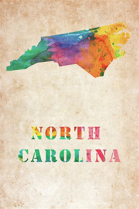 North Carolina Colorful Watercolor Map Digital Art By Mihaela Pater