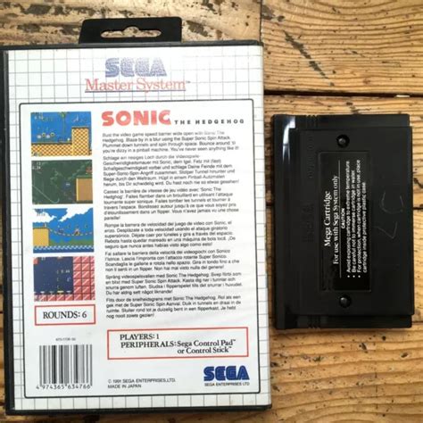 SONIC 1 THE Hedgehog En Boîte Sans Notice Master System Pal Euro In