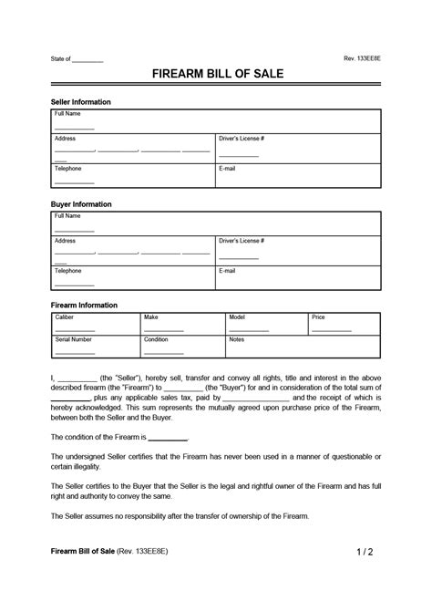 Free Firearm Gun Bill Of Sale Form Pdf Word Templates