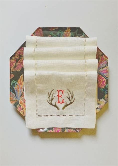 Antler Monogrammed Linen Cocktail Napkins Monogrammed Linens Linen