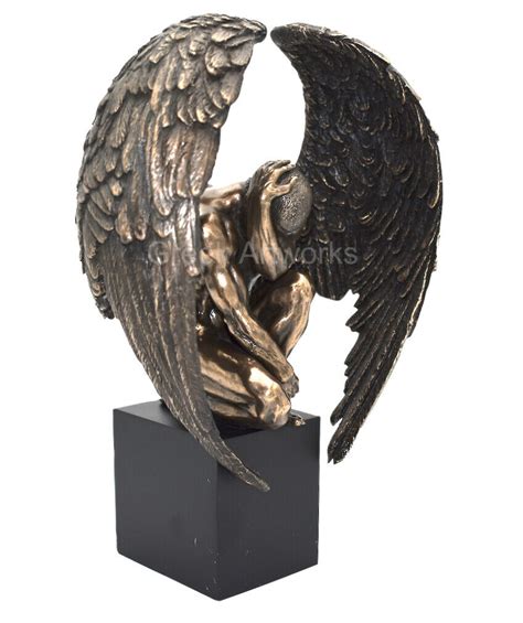 Home And Living Statues Nude Winged Grieving Male Angel Marble Finish Statue Pe