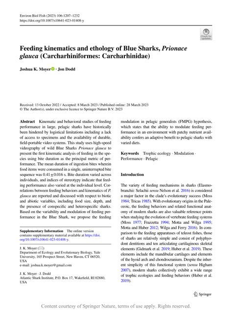 Feeding Kinematics And Ethology Of Blue Sharks Prionace Glauca