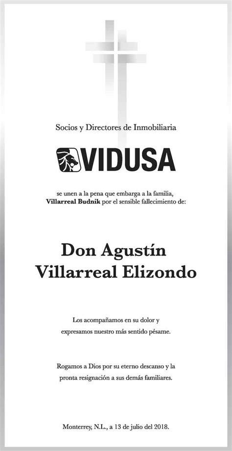 Don Agust N Villarreal Elizondo Obituario Esquela