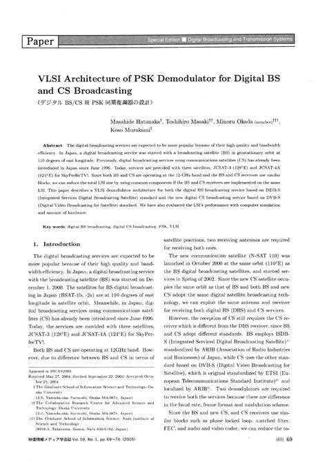 PDF VLSI Architecture Of PSK Demodulator For Digital BS And CS