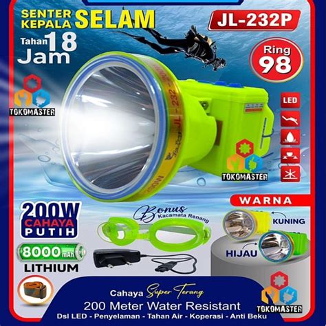 Jual 200WATT SENTER KEPALA SELAM Headlamp Diving Snorkeling Anti Air