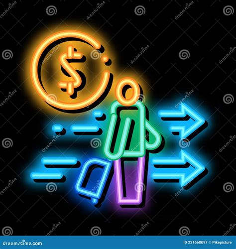 Man With Suitcase With Money Neon Glow Icon Illustration Stock Vector