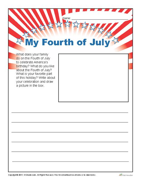 Printable Fourth Of July Writing Prompt My Fourth Of July Holiday