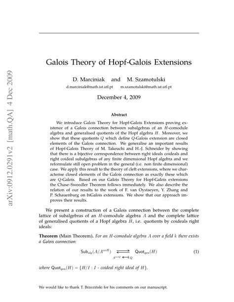 Pdf Galois Theory Of Hopf Galois Extensions