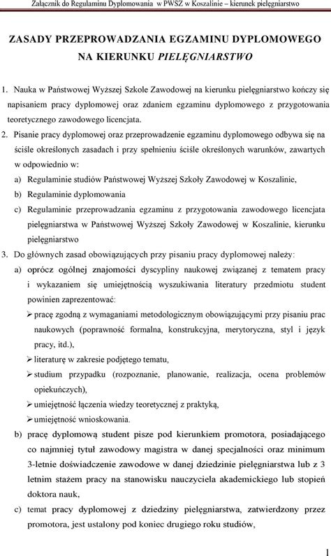 Zasady Przeprowadzania Egzaminu Dyplomowego Na Kierunku Piel Gniarstwo