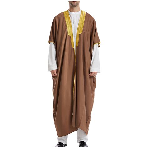 Men S Luxury Gold Embroidered Kaftan Robe Long Muslim Thobe Middle