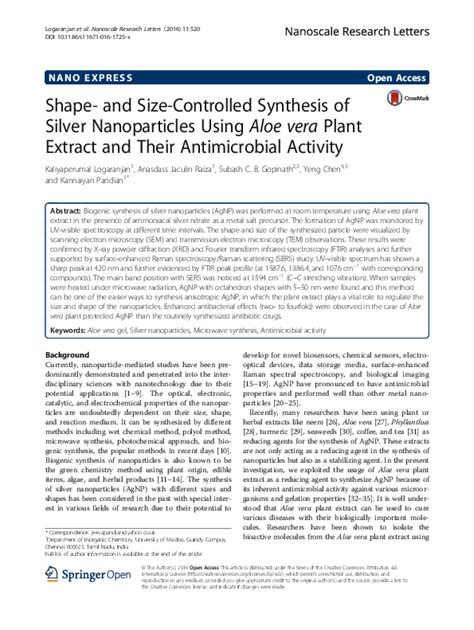 Pdf Shape And Size Controlled Synthesis Of Silver Nanoparticles