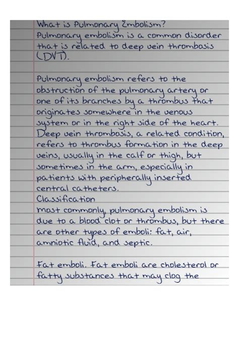 Solution Pulmonary Embolism Notes Medical Surgical Nursing Studypool