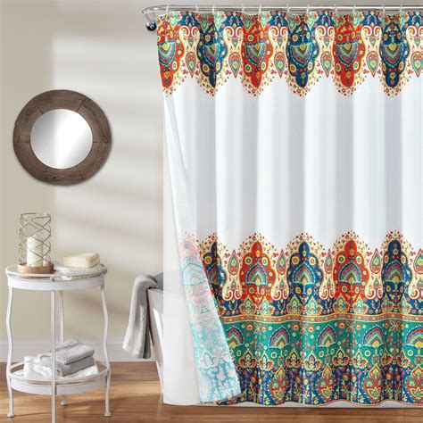 Lush Decor Bohemian Meadow Polyester Shower Curtain Set 72x72 Orange