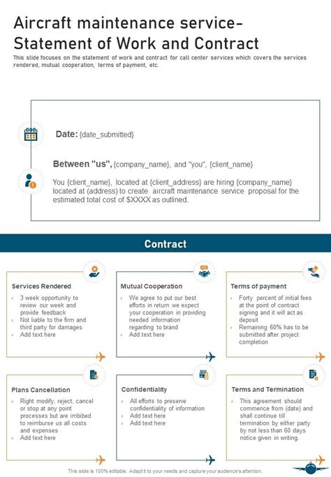 Aircraft Maintenance Service Statement Of Work And Contract One Pager