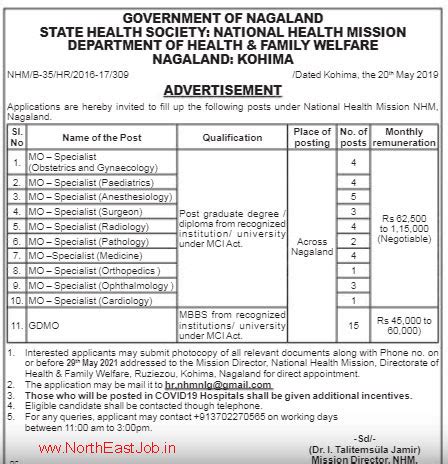 NHM Nagaland Recruitment 2021 46 MO Specialist GDMO Vacancy Job