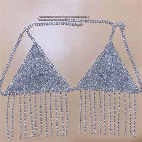 Sexy Women Bikini Rhinestone Diamond Chain Bra Chest Buy Rhinestone Bra Chest Rhinestone
