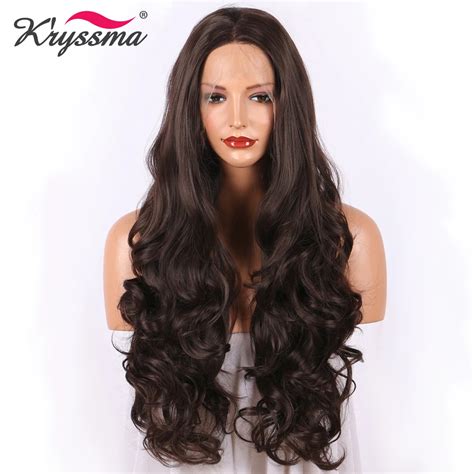 Kryssma Dark Brown Synthetic Lace Front Wig Long Wavy Chestnut Wigs