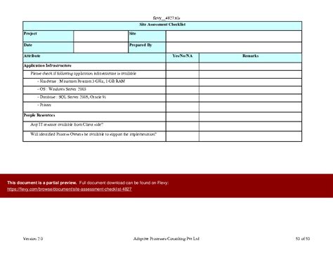 Excel Template Site Assessment Checklist Excel Template Xls Flevy