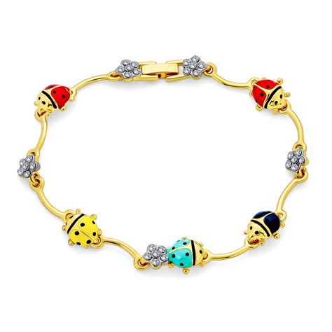 Garden Lucky Ladybug Link Charm Bracelet Crystal Gold Plated - Walmart.com