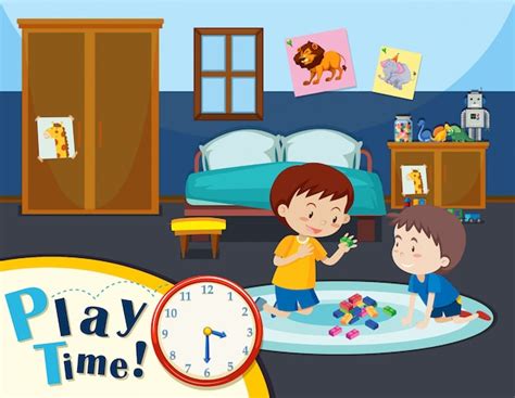 Tiempo de juego con dos niños Vector Premium