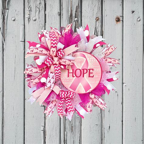 Breast Cancer Wreath Hope Front Door Decor Survivor Door Etsy