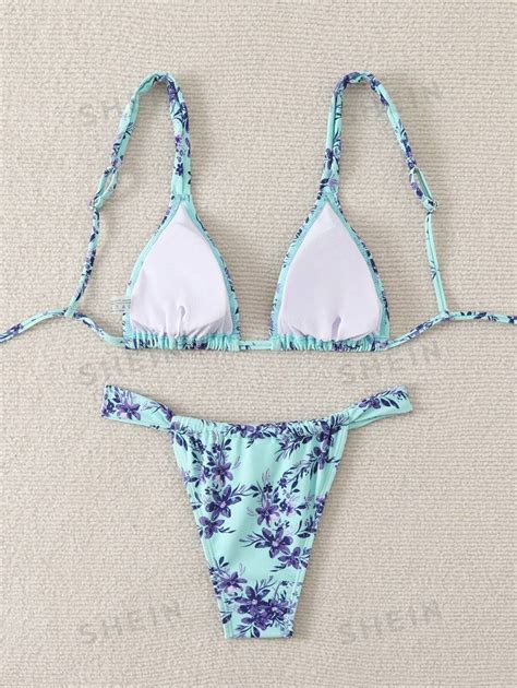 SHEIN Swim Mod Conjunto de Maiô Bikini Floral Estampado Sexy Feminino Conjunto de Maiô