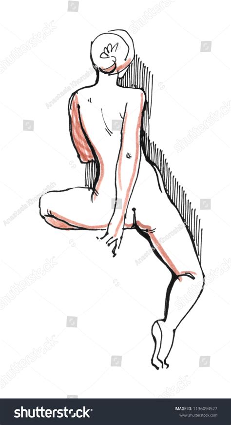 Beautiful Nude Girl Sitting Back View Stock Illustration Shutterstock