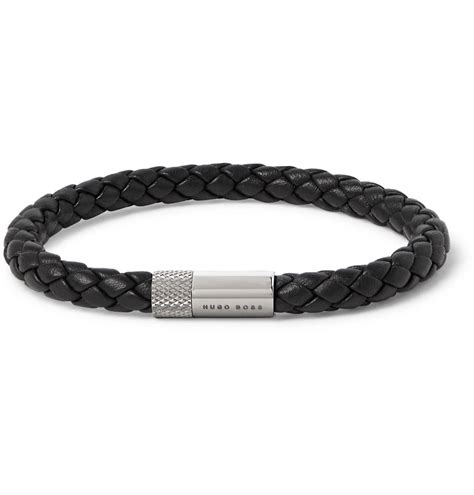 HUGO BOSS - Woven Leather and Stainless Steel Bracelet - Black Hugo Boss