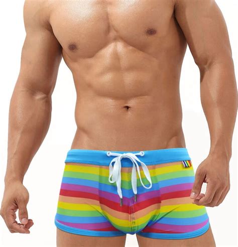 Sipumia Men S Square Leg Swimwear Pride Rainbow Swim Briefs Bikini Board Surf Shorts Boxer
