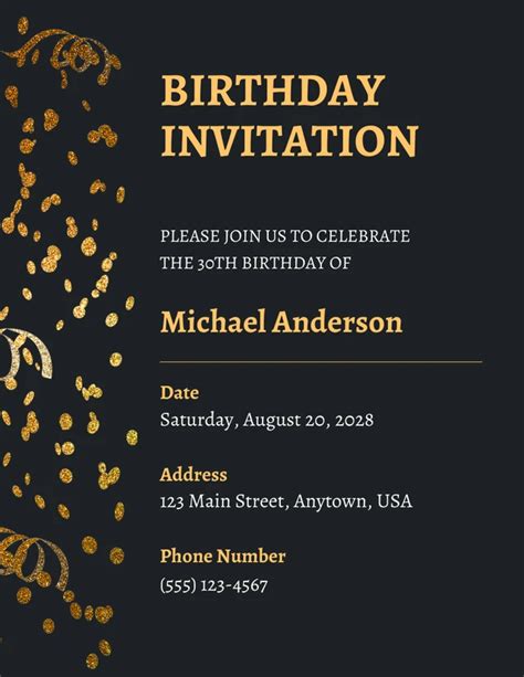 Light Gold Black 30th Birthday Invitations Venngage