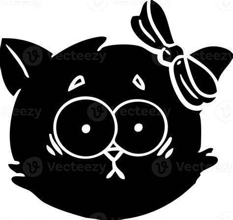 Worried Cartoon Cat Face Solid Black Icon Png