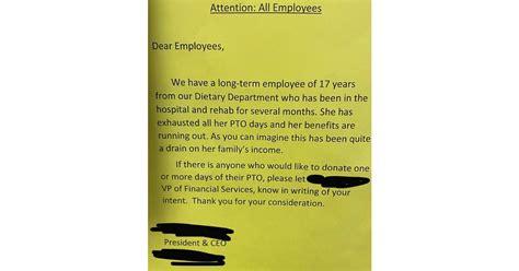 CEO Asks Employees to Donate PTO to Hospitalized Co-Worker