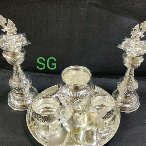 Full Set German Silver Washable Pooja Thali With German Silver