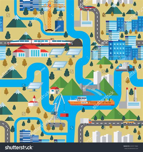 Seamless Pattern Map City Infrastructure Vector Stock Vector Royalty