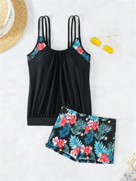 Shein Swim Lushore Summer Beach Tropical Print Shorts Tankini Shein Usa