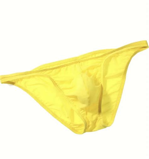 Men S Sexy Yellow Size M Thin Sheer Unlined Bikini Swim Brief Swimsuit EBay
