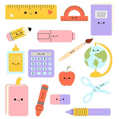 School supplies. Back to school. Big stickers set of hand draw school items. Books ...