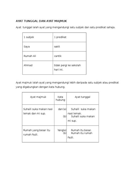 Pdf Ayat Tunggal Dan Ayat Majmuk Dokumen Tips