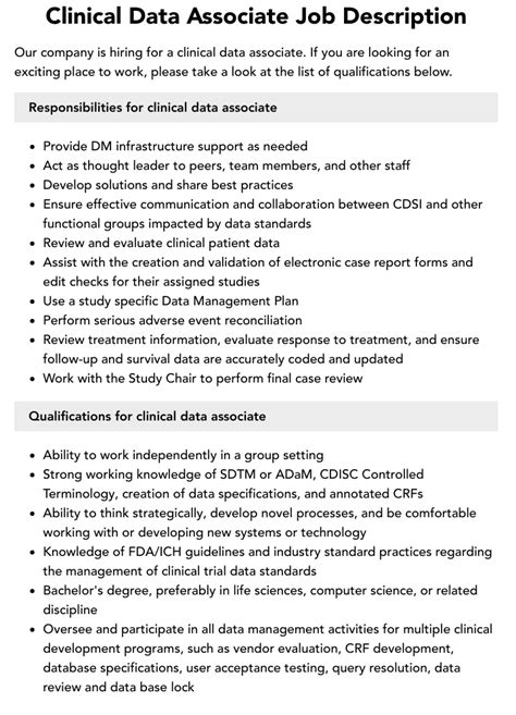 Clinical Data Associate Job Description Velvet Jobs