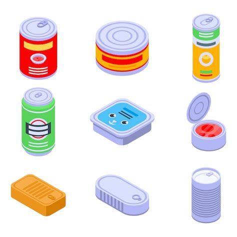 Premium Vector Tin Can Icons Set Isometric Style