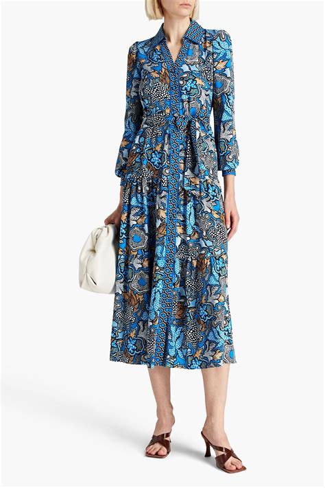 Diane Von Furstenberg Alea Belted Printed Crepe Midi Shirt Dress The