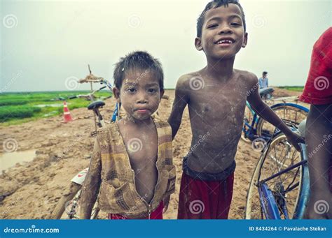 Poor Cambodian Kids Playing With Bicycle Editorial Stock Image Image