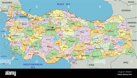 Turkey Highly Detailed Editable Political Map With Labeling Stock