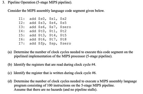 Solved Pipeline Operation Stage Mips Pipeline Consider The Mips