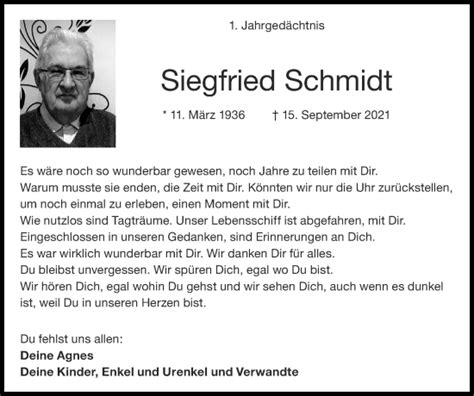 Traueranzeigen Von Siegfried Schmidt Aachen Gedenkt