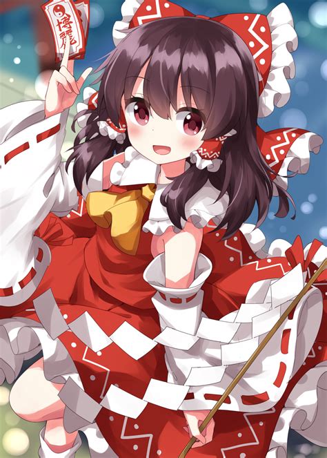 Anime Anime Girls Touhou Hakurei Reimu Long Hair Black Hair Solo Artwork Digital Art Fan Art ...