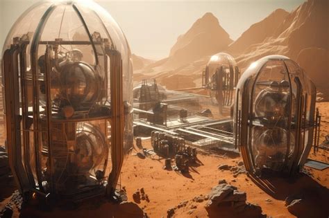 Premium Ai Image Closeup Of Futuristic Colony On Mars With Glass And