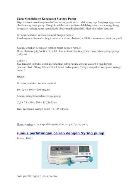 Pdf Cara Menghitung Kecepatan Syringe Pump Docpdf Dokumentips