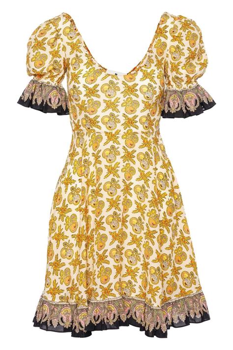 Etro Paisley Puff Sleeve Ruffled Mini Dress In Yellow Lyst